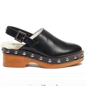 Kelsi Dagger Warehouse Black Leather Shearling Clog
